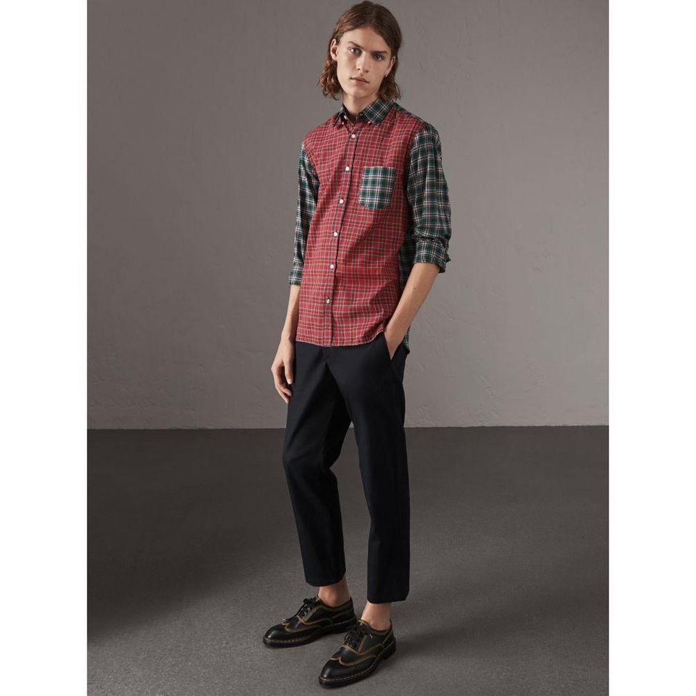 New Burberry color hatch check bottom down shirt